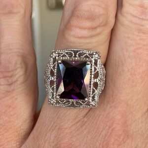 NEW! Solid sterling silver stamped 925 size 6 amethyst filigree ring